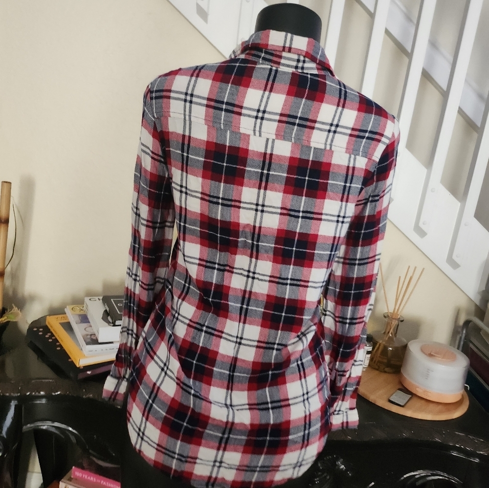 Zara Plaid Button Down Studded Shirt size XS - Picture 3 of 4
